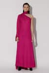 Buy_Twinkle Hanspal_Fuchsia Linen Satin Solid High Kendall Side Slit Dress _at_Aza_Fashions