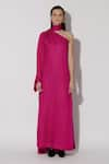 Twinkle Hanspal_Fuchsia Linen Satin Solid High Kendall Side Slit Dress _Online_at_Aza_Fashions