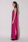 Shop_Twinkle Hanspal_Fuchsia Linen Satin Solid High Kendall Side Slit Dress _Online_at_Aza_Fashions