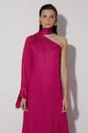 Twinkle Hanspal_Fuchsia Linen Satin Solid High Kendall Side Slit Dress _at_Aza_Fashions