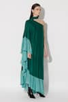 Twinkle Hanspal_Green Silk Frill High Cleo Detailed Maxi Dress _Online_at_Aza_Fashions