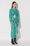 Twinkle Hanspal_Green Silk Collared Blake Draped Midi Shirt Dress _Online_at_Aza_Fashions