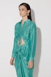 Buy_Twinkle Hanspal_Green Silk Collared Blake Draped Midi Shirt Dress _Online_at_Aza_Fashions