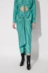 Shop_Twinkle Hanspal_Green Silk Collared Blake Draped Midi Shirt Dress _Online_at_Aza_Fashions