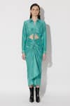 Buy_Twinkle Hanspal_Green Silk Collared Blake Draped Midi Shirt Dress 