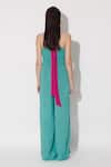 Shop_Twinkle Hanspal_Green Crepe Halter Julia Shirred Back Jumpsuit _at_Aza_Fashions