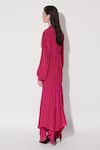 Shop_TWINKLE HANSPAL_Fuchsia Crepe Collared Sierra Pleat Detailed Asymmetric Dress _at_Aza_Fashions