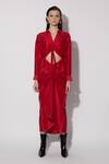 Buy_TWINKLE HANSPAL_Red Silk Collared Blake Draped Shirt Dress _at_Aza_Fashions