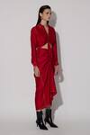 TWINKLE HANSPAL_Red Silk Collared Blake Draped Shirt Dress _Online_at_Aza_Fashions