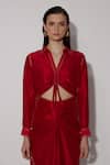 Buy_TWINKLE HANSPAL_Red Silk Collared Blake Draped Shirt Dress _Online_at_Aza_Fashions
