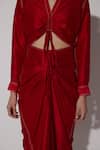 Shop_TWINKLE HANSPAL_Red Silk Collared Blake Draped Shirt Dress _Online_at_Aza_Fashions