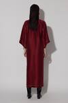 Shop_Twinkle Hanspal_Maroon Silk Embroidery Round Neck Audrey Side Slit Kaftan Dress_at_Aza_Fashions