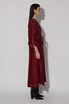 Twinkle Hanspal_Maroon Silk Embroidery Round Neck Audrey Side Slit Kaftan Dress_Online_at_Aza_Fashions