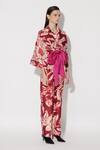 Buy_TWINKLE HANSPAL_Maroon Chanderi Printed Mangnolia Collared Iris Shirt With Pant _at_Aza_Fashions