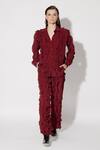 Buy_Twinkle Hanspal_Maroon Crepe Ruffle Collared Jolene Detailed Shirt With Pant _at_Aza_Fashions