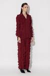 Buy_Twinkle Hanspal_Maroon Crepe Ruffle Collared Jolene Detailed Shirt With Pant _Online_at_Aza_Fashions