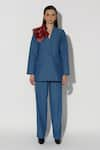 Buy_Twinkle Hanspal_Blue Denim Hand Embroidery Sequin Lapel Tiffany 3d Flower Blazer With Pant _at_Aza_Fashions