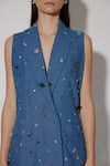 Shop_Twinkle Hanspal_Blue Denim Hand Embroidery Crystals Lapel Collar Glory Blazer With Pant _Online_at_Aza_Fashions