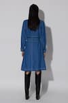 Shop_TWINKLE HANSPAL_Blue Denim Embroidery Thread Lapel Collar Ezra Flap Trench Coat _at_Aza_Fashions