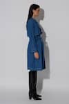 Buy_Twinkle Hanspal_Blue Denim Embroidery Thread Lapel Collar Ezra Flap Trench Coat _Online_at_Aza_Fashions