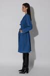 Twinkle Hanspal_Blue Denim Embroidery Thread Lapel Collar Ezra Flap Trench Coat _at_Aza_Fashions