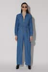 Buy_Twinkle Hanspal_Blue Denim Embroidery Thread Collar Aspen Overstitch Jumpsuit _at_Aza_Fashions