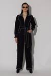 Buy_Twinkle Hanspal_Black Denim Embroidery Thread Collar Russell Overstitch Jumpsuit _at_Aza_Fashions