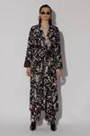 Buy_Twinkle Hanspal_Black Crepe Print Floral Lapel Collar Eugene Flap Trench Coat _at_Aza_Fashions