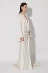 Buy_TWINKLE HANSPAL_Ivory Linen Satin Collar Heidi High Slit Draped Trail Dress _Online_at_Aza_Fashions