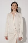 Buy_Twinkle Hanspal_Ivory Linen Satin Collar Heidi High Slit Draped Trail Dress 