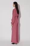 Twinkle Hanspal_Pink Crepe Collar Sarah Overlap Wrap Drawstring Jumpsuit _Online_at_Aza_Fashions