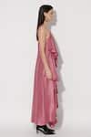 Buy_TWINKLE HANSPAL_Pink Silk V-neck Pixie Ruffle Panelled Dress _Online_at_Aza_Fashions