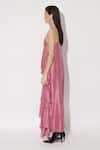 Shop_TWINKLE HANSPAL_Pink Silk V-neck Pixie Ruffle Panelled Dress _Online_at_Aza_Fashions