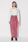 TWINKLE HANSPAL_Pink Shirt Poplin Hand Embroidery Crystals Collar Sherlyn With Draped Skirt _Online_at_Aza_Fashions