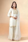 Shop_Kalakaari By Sagarika_Off White Chanderi Silk Embroidery Floral Round Neck Bodice Kurta And Sharara Set _Online_at_Aza_Fashions