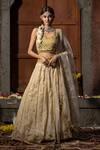 Buy_Farha Syed_Beige Lehenga Chanderi Silk Tissue Embroidered Bead Vine Cutwork Set _at_Aza_Fashions