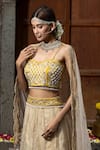 Farha Syed_Beige Lehenga Chanderi Silk Tissue Embroidered Bead Vine Cutwork Set _Online_at_Aza_Fashions