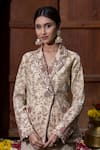 Buy_Farha Syed_Beige Chanderi Silk Tissue Embroidered Bead Rose Vine Blazer And Sharara Set _Online_at_Aza_Fashions