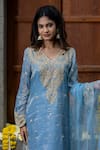 Buy_Farha Syed_Blue Kurta And Palazzo Chanderi Silk Tissue Embroidered Bead Floral Vine Set _Online_at_Aza_Fashions