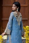 Farha Syed_Blue Kurta And Palazzo Chanderi Silk Tissue Embroidered Bead Floral Vine Set _at_Aza_Fashions