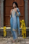 Buy_Farha Syed_Blue Kurta And Palazzo Chanderi Silk Tissue Embroidered Bead Floral Vine Set 