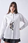 Buy_Elarra By Pratyancha_White Denim Embroidered Half Flower Collared Pop Shirt _at_Aza_Fashions