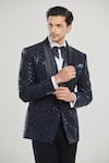 Buy_Aryavir Malhotra_Black Velvet Embroidered Sequin Thread Tuxedo Set With Waistcoat _Online_at_Aza_Fashions