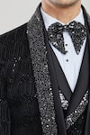 Shop_Aryavir Malhotra_Black Velvet Embroidered Geometric Pattern Detailed Tuxedo Set With Waistcoat _Online_at_Aza_Fashions