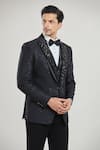 Buy_Aryavir Malhotra_Black Poly Silk Sequin Tuxedo Set With Bow _Online_at_Aza_Fashions