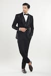 Buy_Aryavir Malhotra_Black Velvet Embroidered Sequin Shawl Collar Tuxedo Set With Bow _at_Aza_Fashions