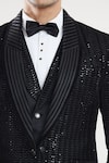 Shop_Aryavir Malhotra_Black Velvet Embroidered Sequin Shawl Collar Tuxedo Set With Bow _Online_at_Aza_Fashions