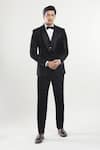 Buy_Aryavir Malhotra_Black Velvet Embroidered Sequin Shawl Collar Tuxedo Set With Bow 