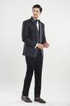 Buy_Aryavir Malhotra_Black Poly Silk Sequin Stripe Detailed Tuxedo Pant Set 