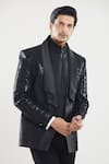 Shop_Aryavir Malhotra_Black Embroidered Poly Silk Hexagon Pattern Tuxedo Set With Waist Coat _Online_at_Aza_Fashions